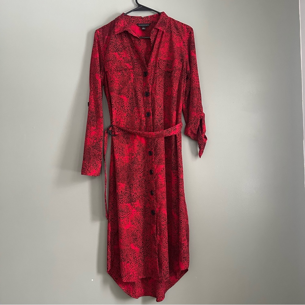 Rock & Republic Red Leopard Print Midi Dress with Belt - Size M
